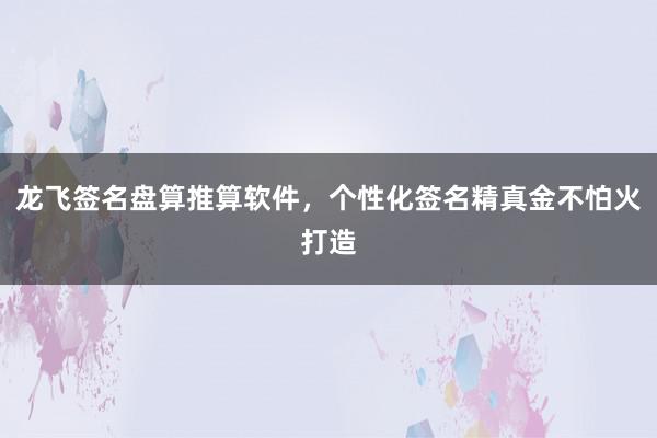 龙飞签名盘算推算软件，个性化签名精真金不怕火打造